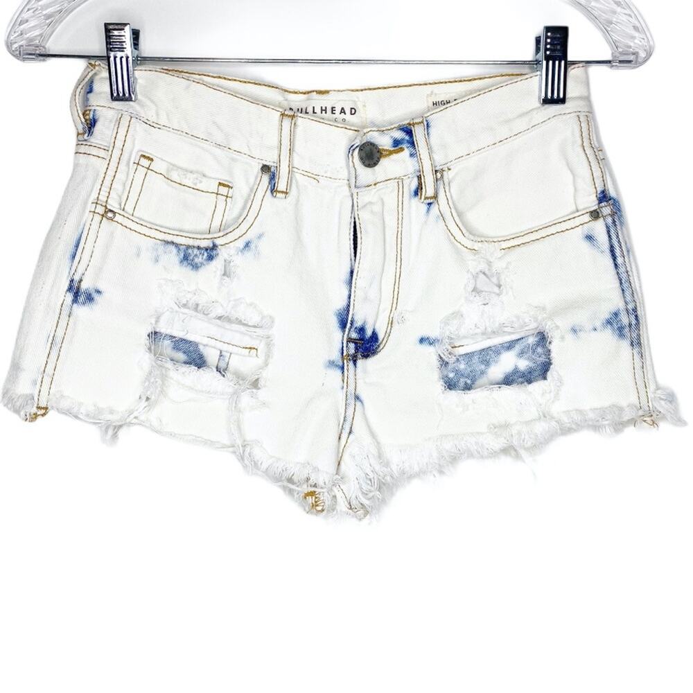 Bullhead High Rise White Tie Dyed Jean Shorts 24